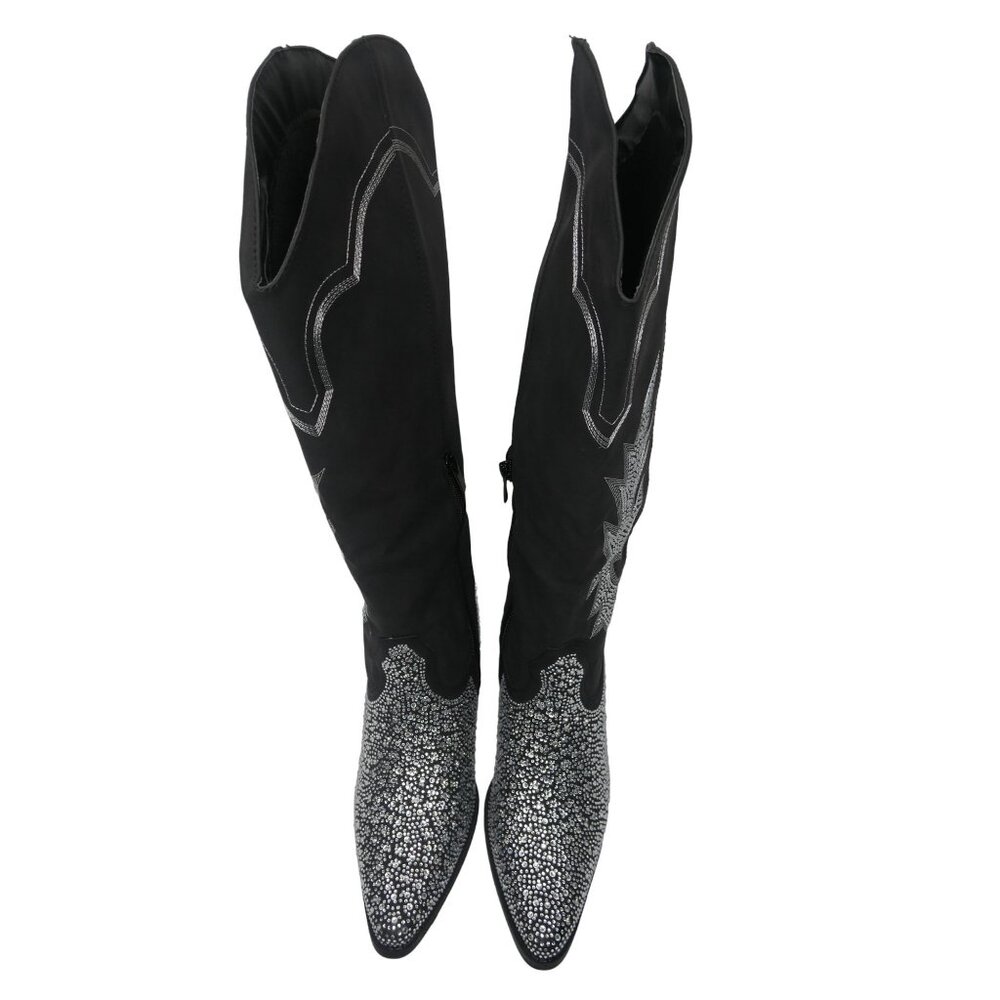 Cowboy Forever Suede Diamond Studded Stylish Boot Black